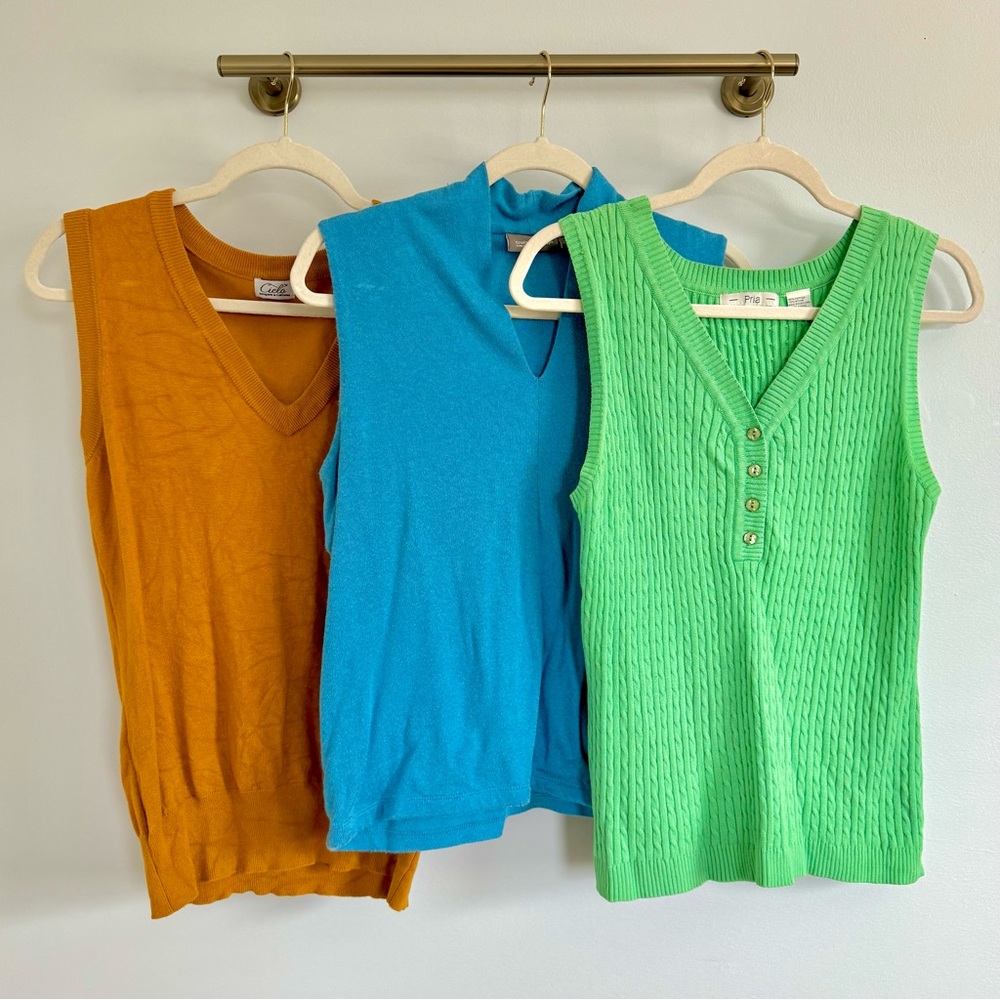 Knit Vests Bundle - Green, Blue, and Yellow